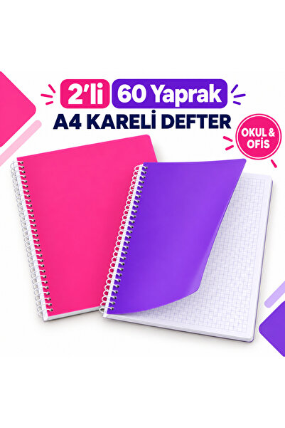 Srctech 2’li 60 Yaprak Kareli A4 Spiralli Okul Defter Seti - Renkler Karışık ...