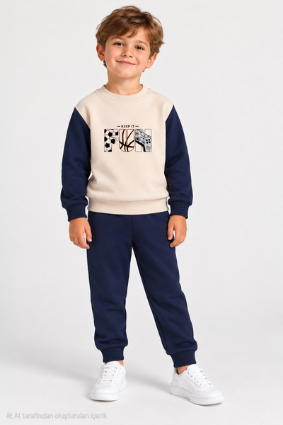 bebekpare Boy's Top and Bottom Set Fun Navy Blue Seasonal 100% Cotton