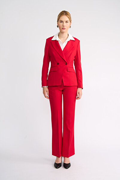 Volanlı Red Double-Breasted Jacket Suit