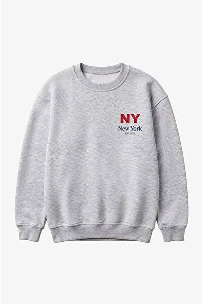 Havoş Gri New York Baskılı Sweatshirt