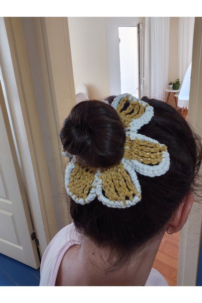 lavante butik kendini özel hisset Hand Knitted Bun Clip Flower Model Crochet Hair Clip Bohemian Bun Clip Scrunchie Rubber Hair Clip Hair Accessory