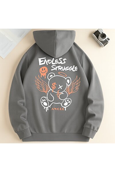JANTIL MODA Unisex Oversize 3 Thread Raster Printed Hooded Sweatshirt with Ka...