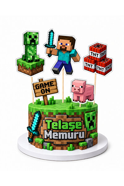 telaşe memuru Minecraft Pasta Süsü ve Doğum Günü Konsepti Parti Malzemeleri v...