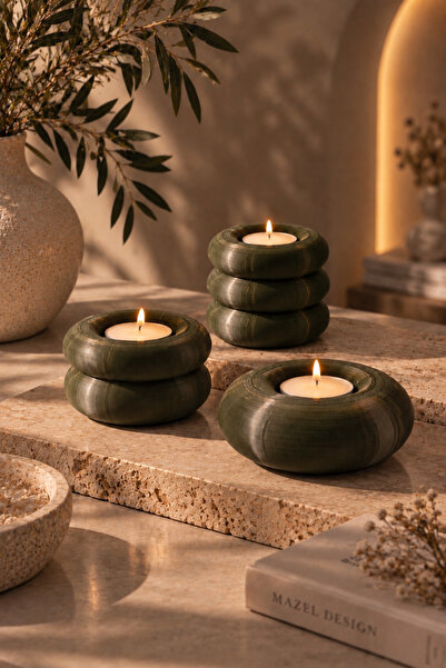 MAZEL DESİGN CO Dekoratif Yuvarlak Üçlü Tealight Mumluk Seti – 3D Baskı