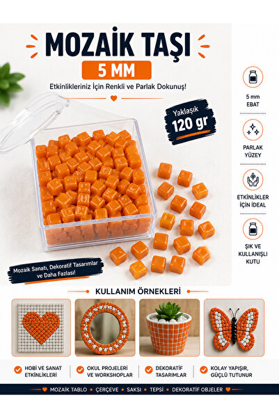 Eymen Hobi Turuncu Mozaik Taşı 5 mm – Yaklaşık 120 gr | Hobi ve Etkinlik Moza...