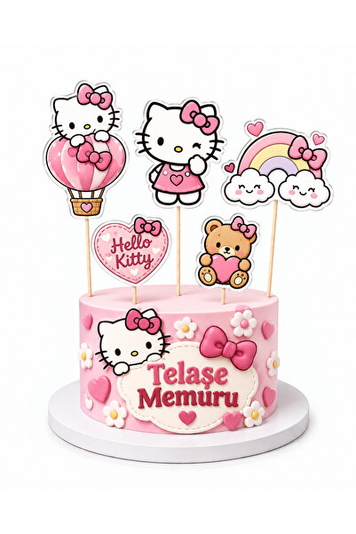 telaşe memuru Hello Kitty Pasta Süsü ve Doğum Günü Konsepti Parti Malzemeleri...