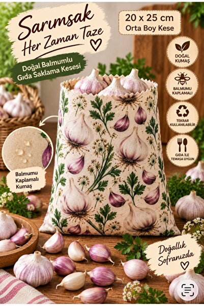 NUMI Naturals Doğal Balmumlu Sarımsak Saklama Kesesi – 20 x 25 cm