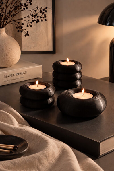 MAZEL DESİGN CO Dekoratif Yuvarlak Üçlü Tealight Mumluk Seti – 3D Baskı