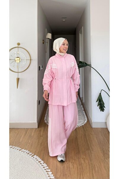 Nes Moda Kadın Şerit Detaylı Belden Büzgülü Tesettür Spor Eşofman