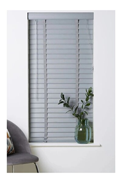 FABLES %100 GERÇEK AHŞAP JALUZİ PERDE - 50 MM – KURDELELİ - GRİ