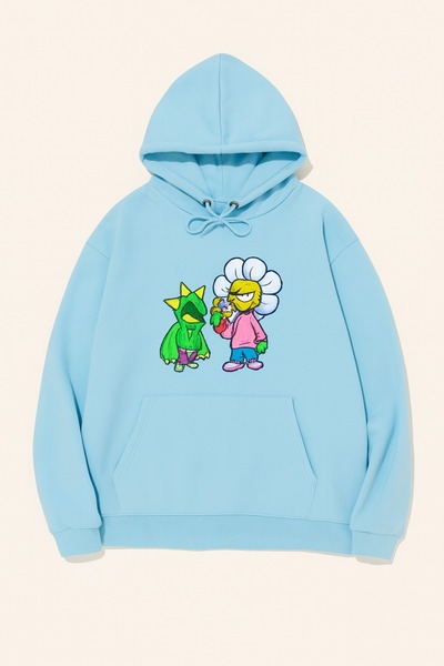 JANTIL MODA Unisex Oversize 3 Thread Yarn Kangaroo Pocket "Characters with Ca...