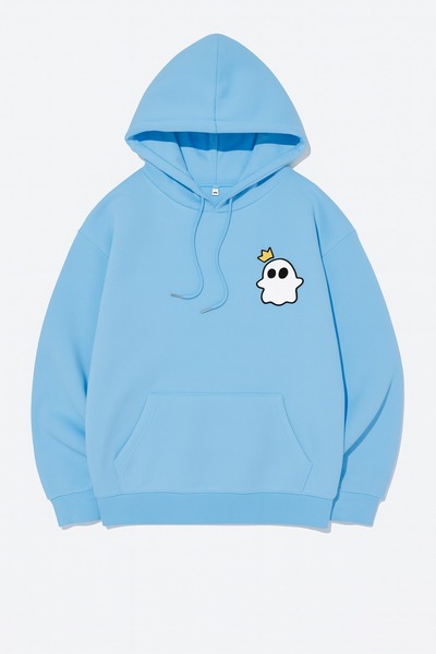 JANTIL MODA Unisex Oversize 3 Thread Yarn Kangaroo Pocket "Crowned Little Gho...