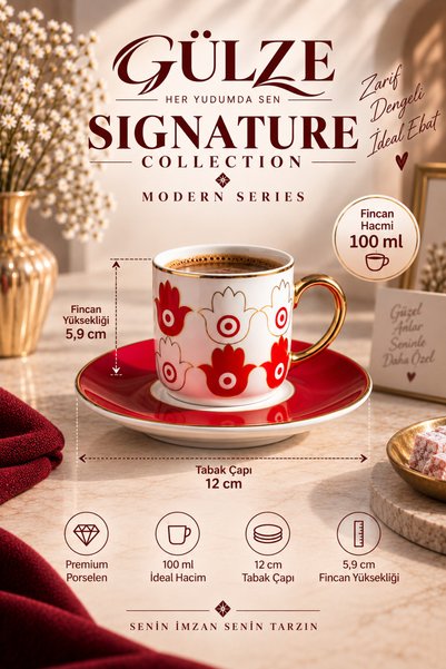 GÜLZE Signature / Modern Series / Mira Model 2-Person Coffee Cup Set (Fine Bone Porcelain)