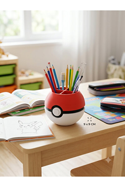 Genel Markalar Pokéball Tasarımlı Bölmeli Kalemlik & Masa Üstü Organizer – 3D...