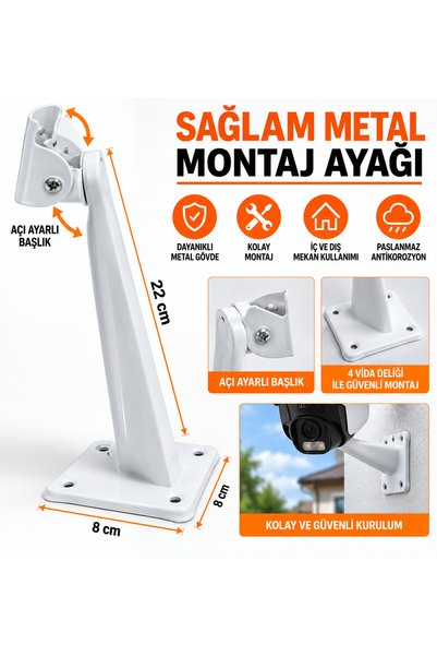TRCharger Kamera Montaj Ayağı 22 cm Siyah Beyaz Metal Duvar Tipi Ayarlanabili...