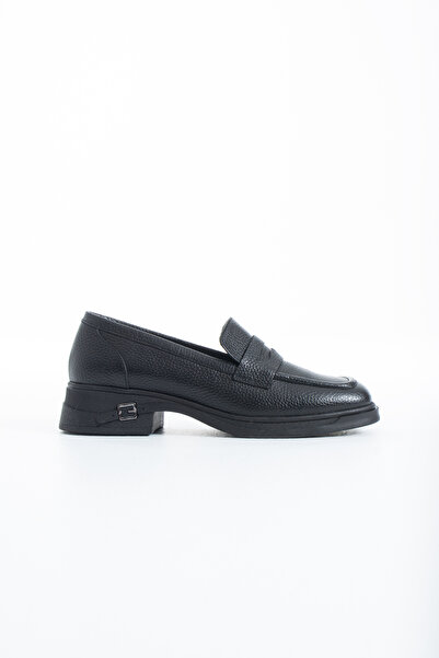 dericia shoes Flair Hakiki Deri Siyah Günlük Rahat Kadın Loafer Ayakkabı