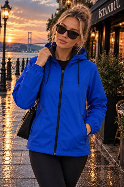 Gül Maison Women's Lined Water-Repellent Hooded Zippered Seasonal Raincoat Wi...