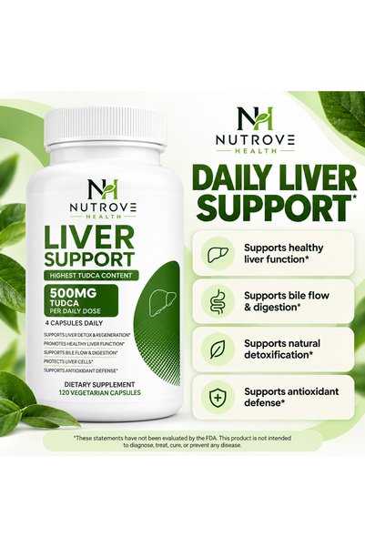 Nutrove Health Liver Support with TUDCA, NAC & Milk Thistle – 120 Vegetarian Capsules