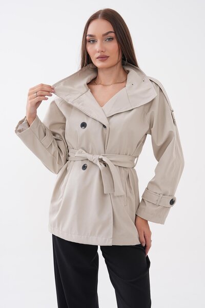 DazzUp Women's Stand Collar Lined Trench Coat