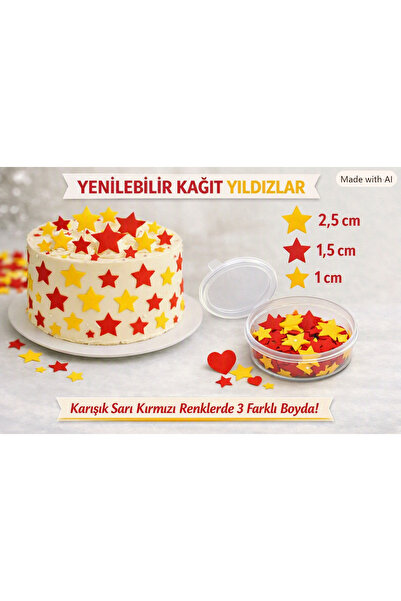 hediyehobihersey Taraftar Sarı Kırmızı Yıldız Pasta Süsü, Pasta Süsü Yıldız, ...