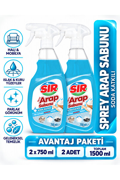 Sır Soda Katkılı Sprey Arap Sabunu 750 ml x 2 Adet - Halı Mobilya ve Yüzey Te...