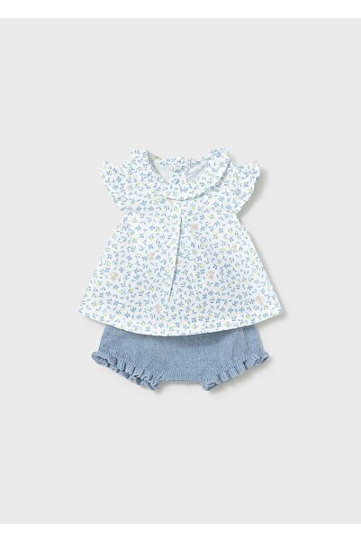 MAYORAL Newborn Baby Girl Blouse and Knitwear Shorts Set Blue