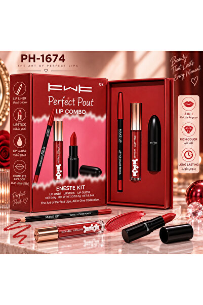 KWK Fwe Perfect Pout Lip Kit Ph-1674 Shade 08, Includes Lip Liner, Lipstick, ...