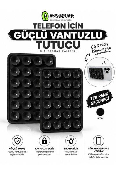 Q Aksesuar Güçlü Vantuzlu Telefon Tutucu Kaymaz Sabitleyici – Tüm Telefon Mod...