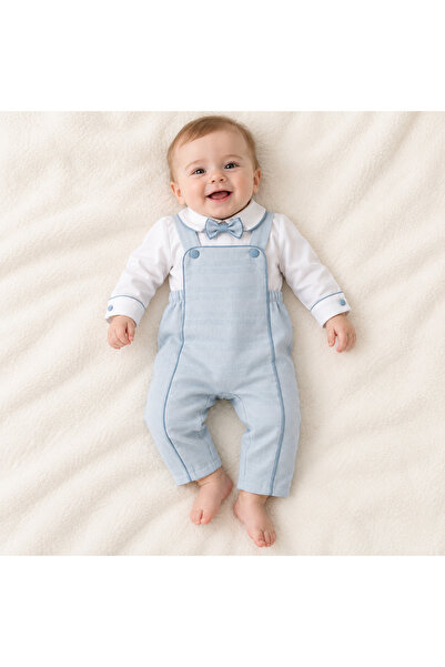 ese bebe Erkek Bebek Mavi Papyonlu Gömlek Görünümlü Salopet Tulum Özel Gün Me...