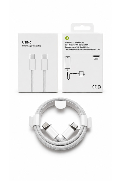 ULTRATEKNO 60W Type-C to Type-C Şarj ve Data Kablosu 1 Metre Örgülü iPhone 15 16 17 Samsung S22 S23 S24 S25 Uyumlu
