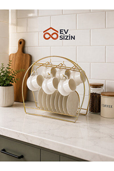 Ev Sizin Oval Gold Fincan Takımı Standı Metal Tezgah Üstü Düzenleyici Askılık