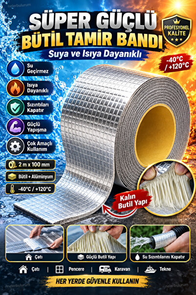 nelerbulurum Su Geçirmez Isıya Dayanıklı Butil Tamir Bandı 2 Metre x 9.5 Cm S...