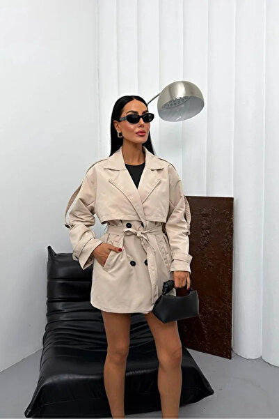 PRİFALDİ Women's Windbreaker Detailed Belted Short Trench Coat