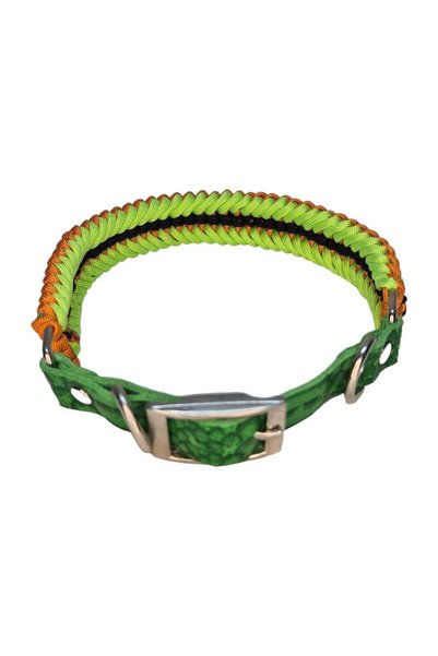 moonparacord طوق للكلاب باللون البرتقالي اللامع والأخضر مع لون أسود 36x42