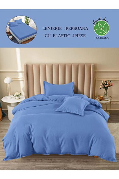 OEM Plain Duvet Cover Set 1 Person 4 Pieces with Stretchy 155x200 cm, Model T...