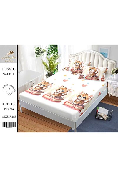 CasaDesteapta.ro Satin Cotton Bed Cover 2 Persons 3 Pieces with Stretchy 180x...