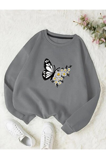 x-compass life Women's Butterfly Floral Printed Sweatshirt Crew Neck Comforta...