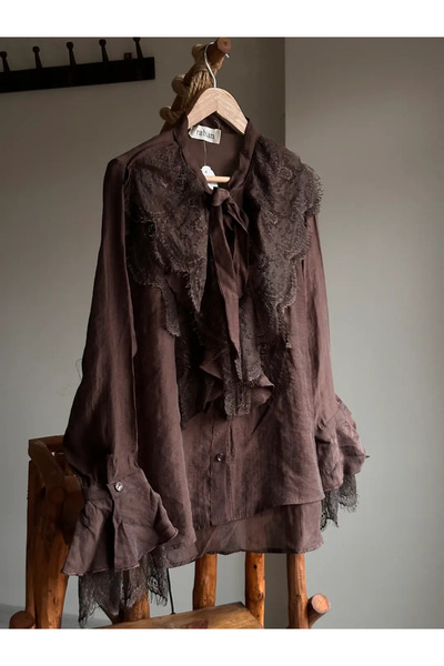 Şeker Portakalım Modal Shirt with Tulle Detail on the Collar