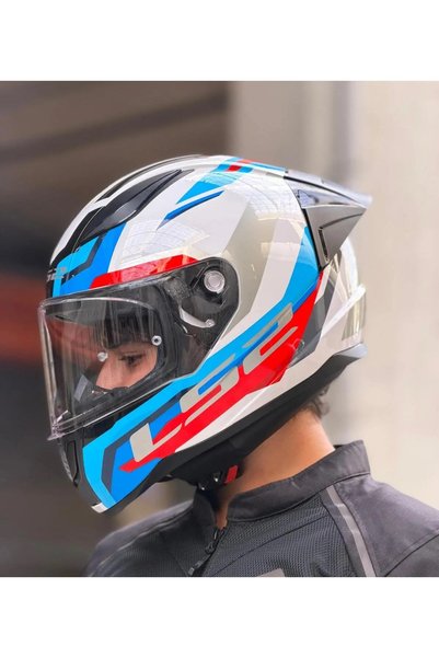 LS2 Rapıd 2 Race Hyper Beyaz Mavi Kırmızı Kapalı Motosiklet Kaskı