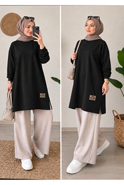 Madmy Kadın Oversize Sweatshirt Tunik Uzun Kollu Salaş Basic Günlük Spor Tuni...