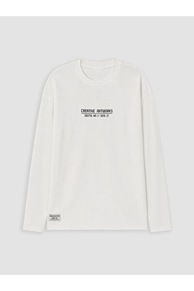 LC Waikiki White Crew Neck Text Printed Boys' T-Shirt