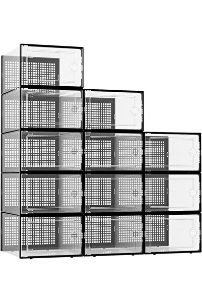 Kuject XX-Large Shoe Storage Boxes Organizers Clear Plastic Stackable 12 Pack...
