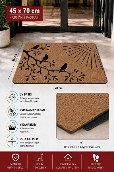 Valerine Life Kapı Önü Paspası 45x70cm Velür Doku Coco Görünüm Kaymaz iç Dış Mekan Daldaki Kuşlar