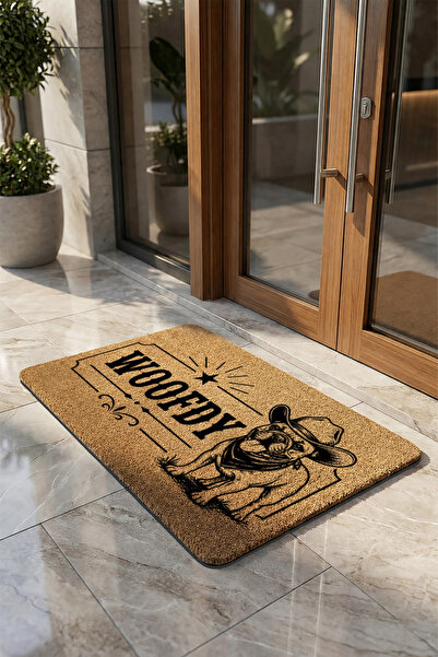 Valerine Life Kapı Önü Paspası 45x70cm Velür Doku Coco Görünüm Kaymaz iç Dış Mekan Kovboy Köpek