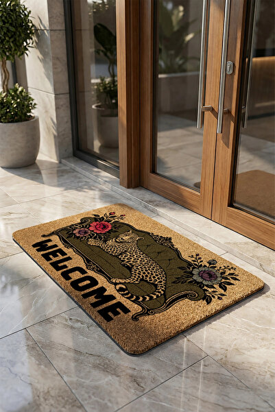 Valerine Life Kapı Önü Paspası 45x70cm Velür Doku Coco Görünüm Kaymaz iç Dış Mekan Leoparın Salonu
