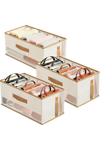 Paporich 3 Packs Foldable Closet Organizers with Dividers, Linen Fabric With ...