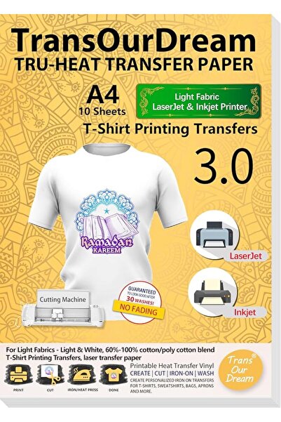 TransOurDream فينيل حراري قابل للطباعة للطابعات النافثة للحبر والليزر (10 أور...