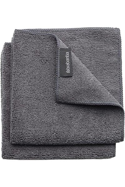Brabantia 118029 Microfibre Cleaning Cloths (x 2), Machine Washable, Dark Grey