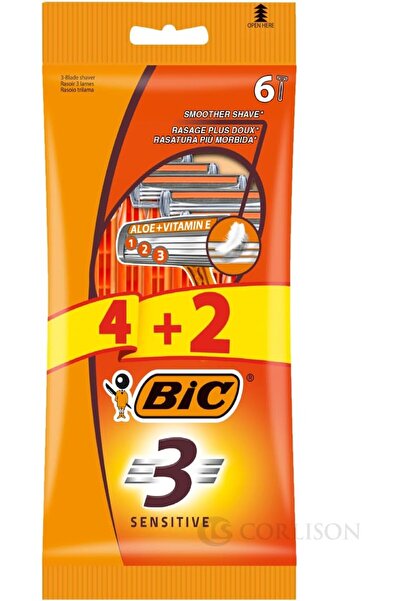 Bic 3 Sensitive 3 blade shaver softer shave pouch 4+ 2 Free