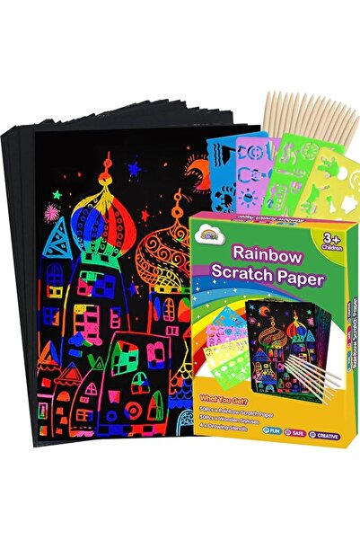ZMLM 100Pcs Rainbow Scratch Paper Art Set Craft Kits for Boys Girls